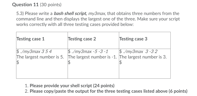 Solved Question 11 30 Points 5 3 Please Write A Bash Chegg Com