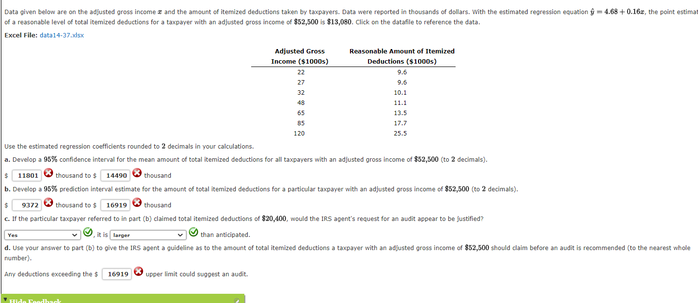 Solved Data Given Below Are On The Adjusted Gross Income X | Chegg.com