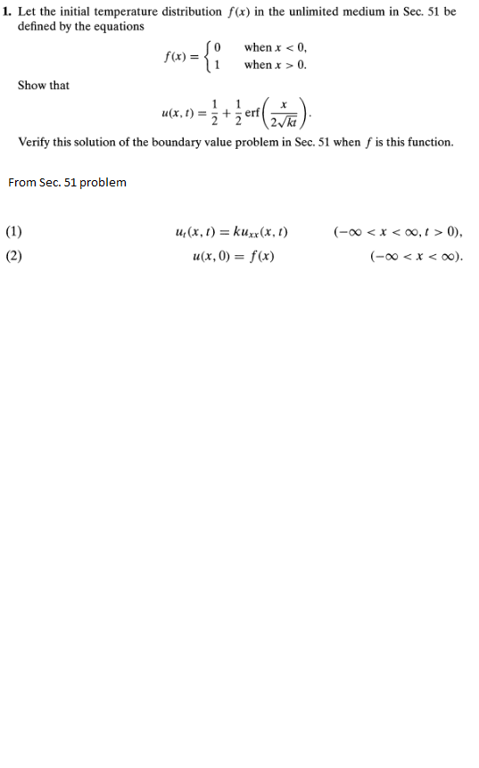 Solved 1. Let the initial temperature distribution f(x) in | Chegg.com