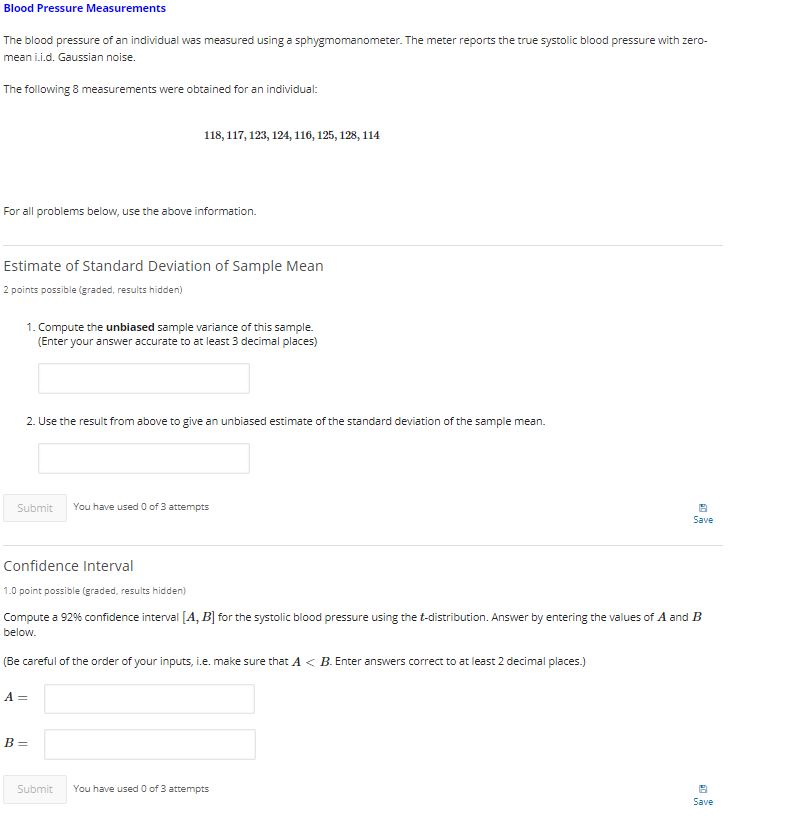 Solved Blood Pressure Measurements The blood pressure of an | Chegg.com