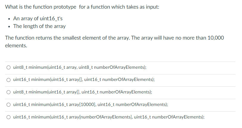 Solved What is the function prototype for a function which | Chegg.com