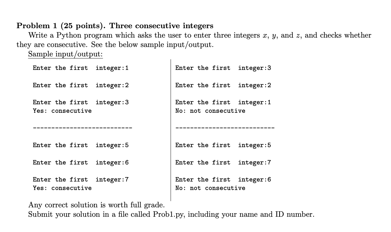 Solved Problem 1 (25 points). Three consecutive integers | Chegg.com