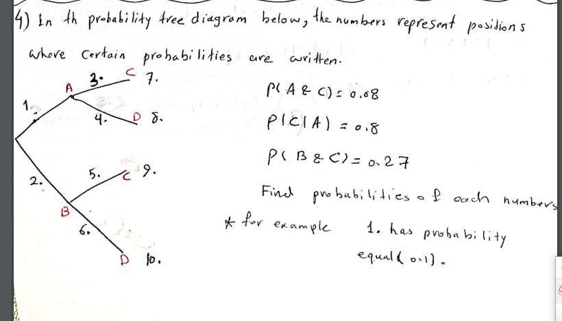 Solved 4) In th probability tree diagram below, the numbers | Chegg.com