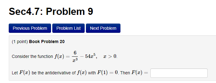 Solved Sec4.7: Problem 9 Previous Problem Problem List Next | Chegg.com