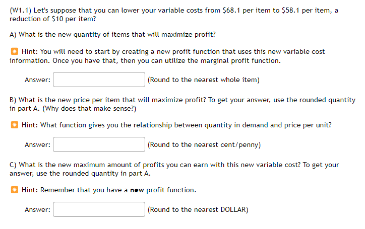 Solved (W1.1) Let's suppose that you can lower your variable | Chegg.com