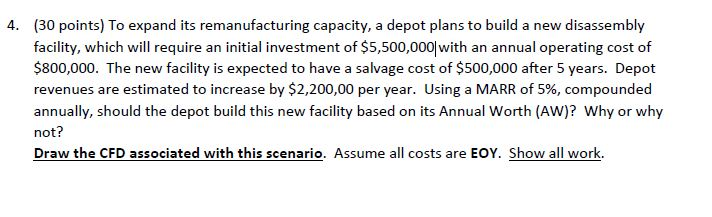 Solved 4. (30 points) To expand its remanufacturing | Chegg.com