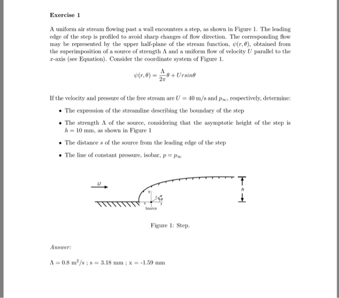 Solved Exercise1 A uniform air stream flowing past a wall | Chegg.com