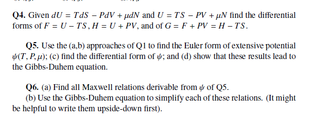 Solved Q4 Given Du Tds Pdv Pdn And U Ts Pv U Chegg Com