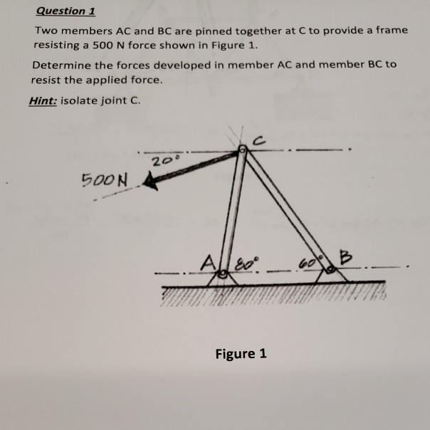 Solved Question 1 Two Members AC And BC Are Pinned Together | Chegg.com