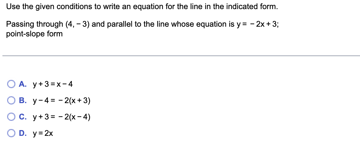 Solved Use the given conditions to write an equation for the | Chegg.com