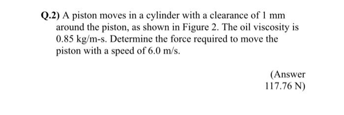 Solved Q.2) A piston moves in a cylinder with a clearance of | Chegg.com