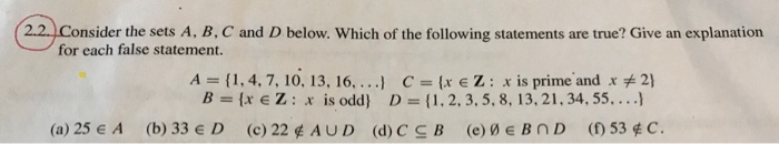 Solved 22 Consider The Sets A, B, C And D Below. Which Of | Chegg.com