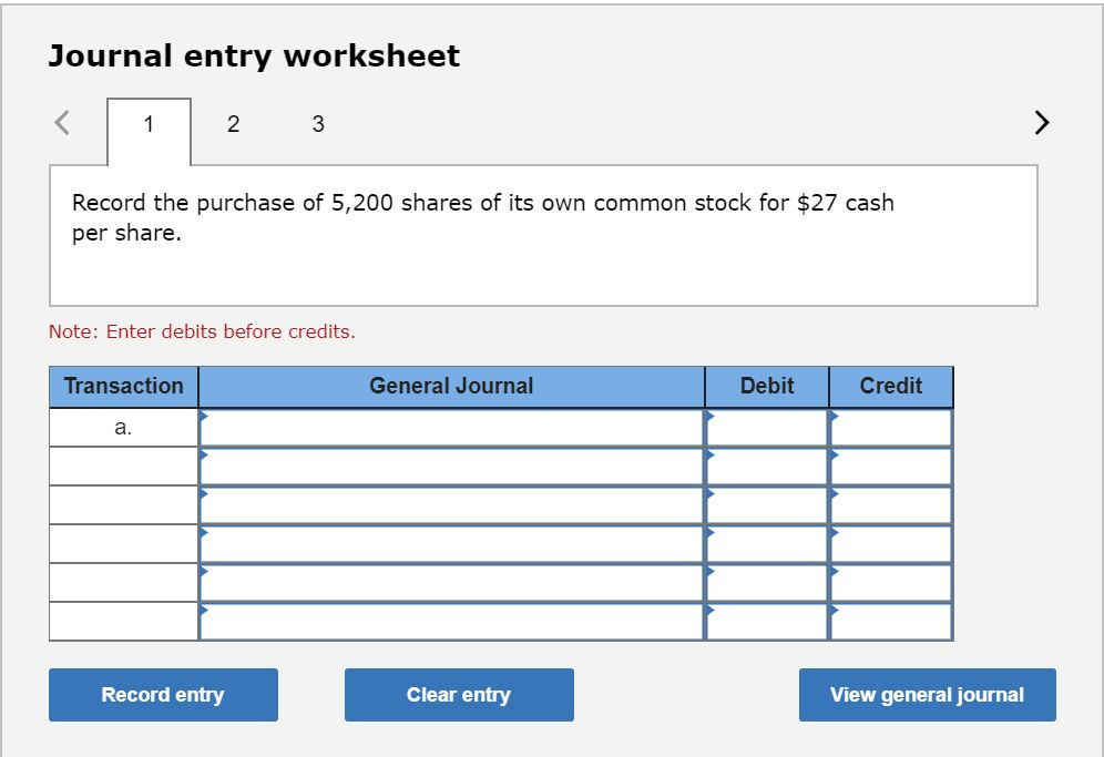 Solved Exercise 11 10 Recording And Reporting Treasury Stock