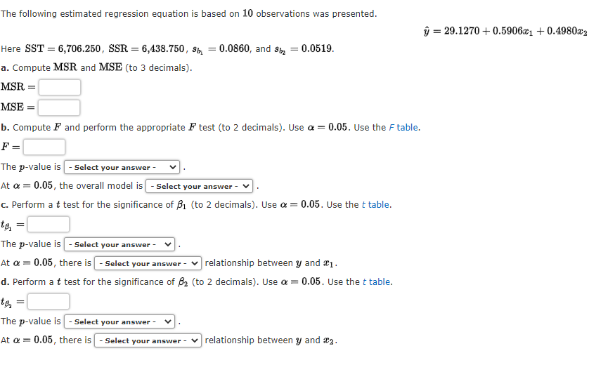 Solved The Following Estimated Regression Equation Is Bas Chegg Com