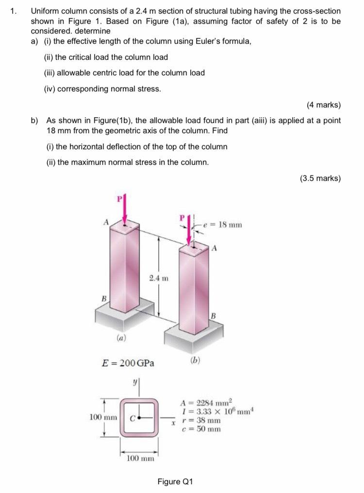 Solved 1. Uniform column consists of a 2.4 m section of | Chegg.com