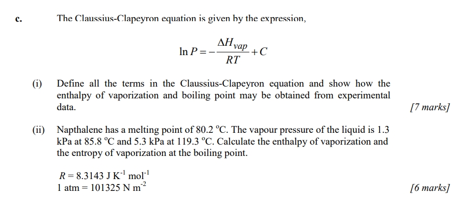 Solved The Claussius-Clapeyron equation is given by the | Chegg.com