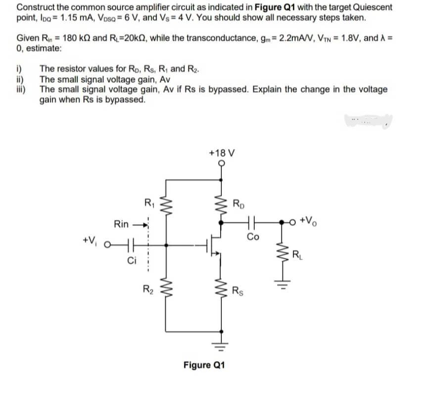 Solved Construct The Common Source Amplifier Circuit As 4306