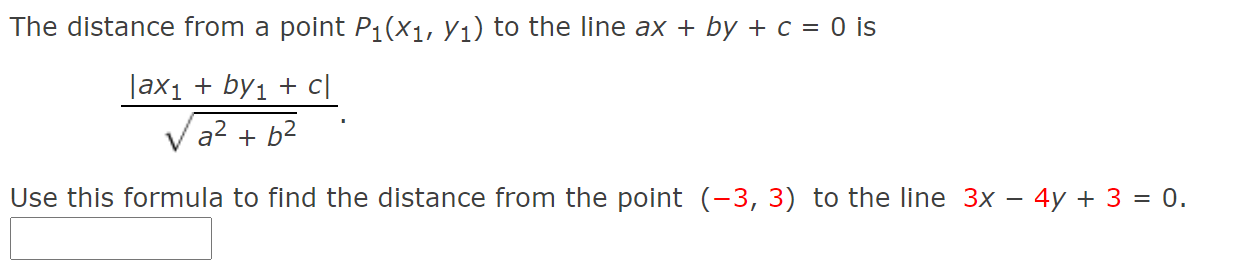 Solved The distance from a point P1(x1, Y1) to the line ax + | Chegg.com