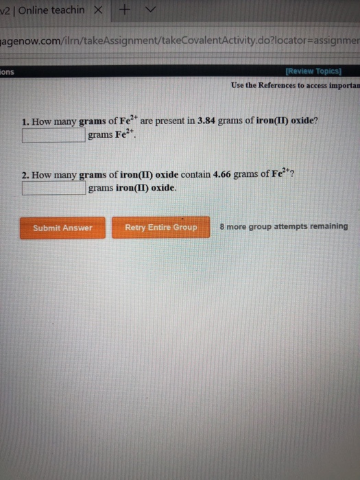 Solved How many grams of Fe2+ are present in 3.84 g of