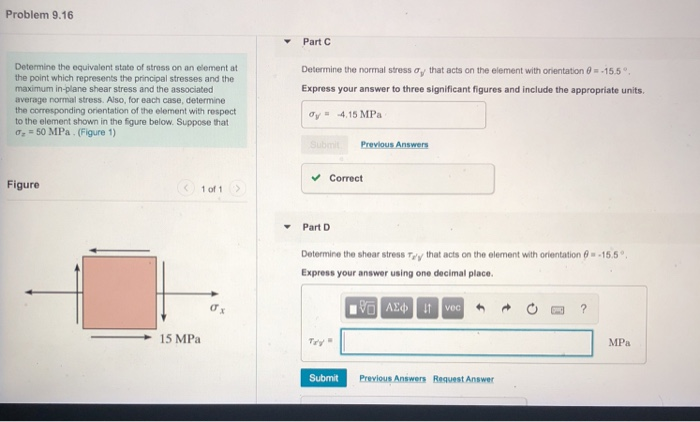 Solved Problem 9.16 Determine the equivalent state of stress | Chegg.com