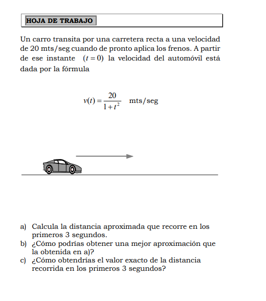 Un carro transita por una carretera recta a una velocidad de \( 20 \mathrm{mts} / \mathrm{seg} \) cuando de pronto aplica los