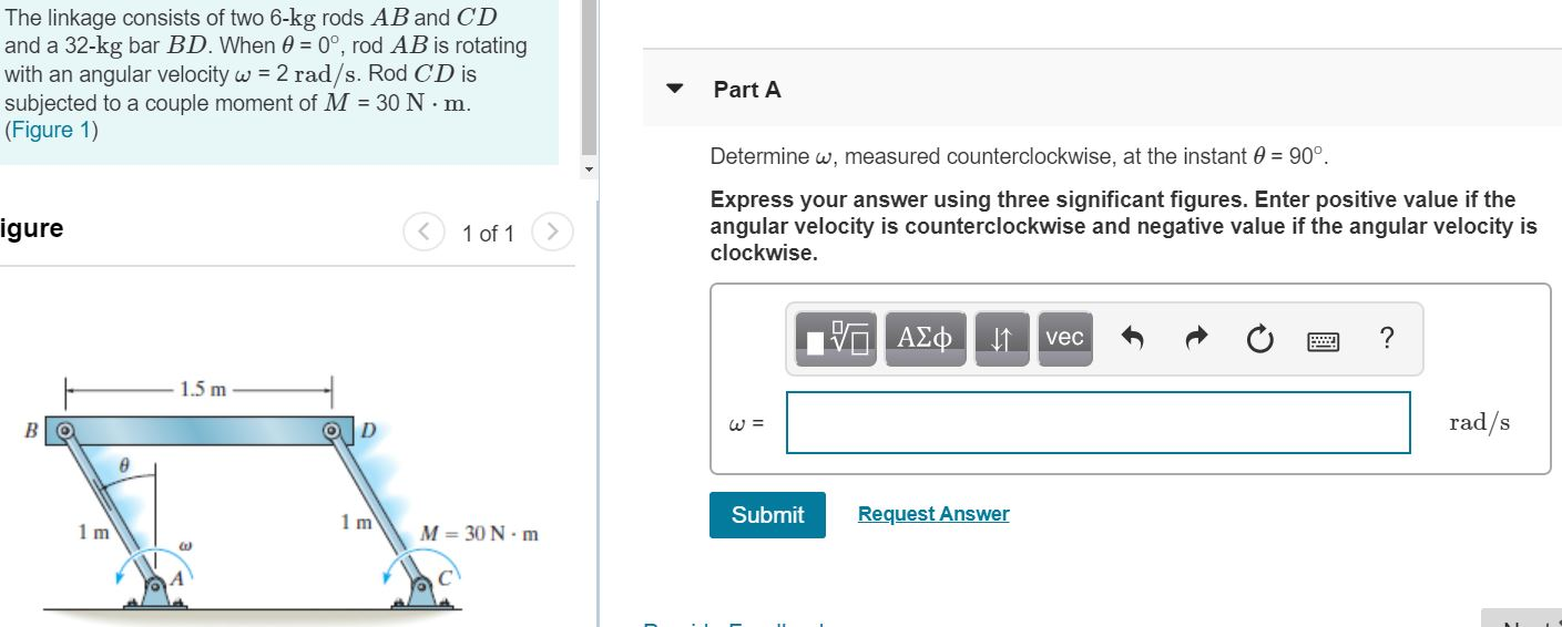 Solved The linkage consists of two 6-kg rods AB and CD and a | Chegg.com