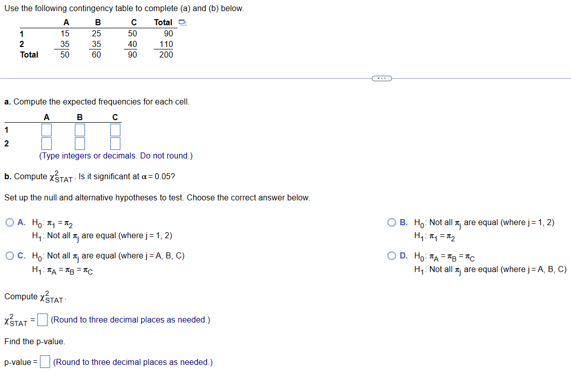 Solved Use The Following Contingency Table To Complete (a) | Chegg.com