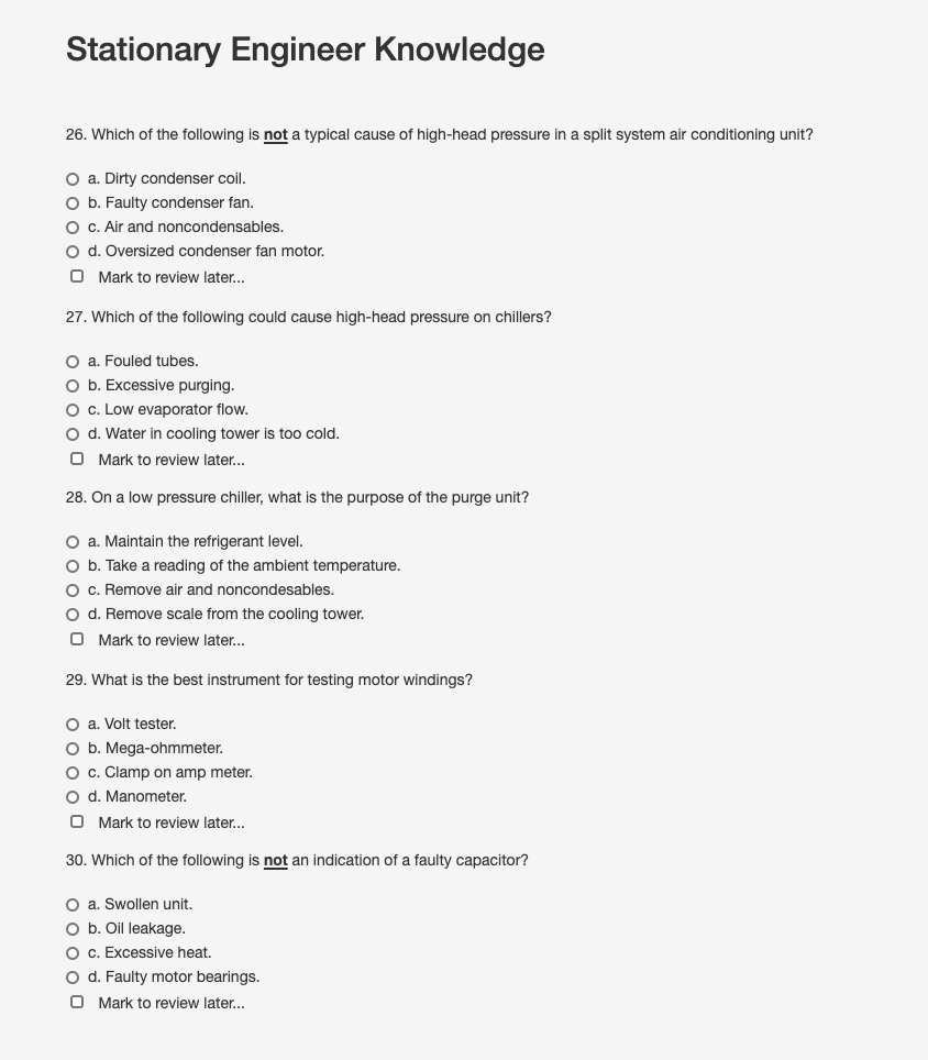 Solved Stationary Engineer Knowledge 26. Which of the