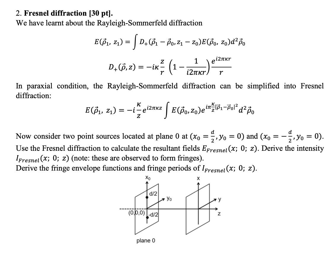 Solved 2. Fresnel diffraction [30pt]. We have learnt about | Chegg.com