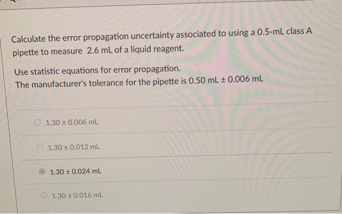 Solved Calculate The Error Propagation Uncertainty | Chegg.com