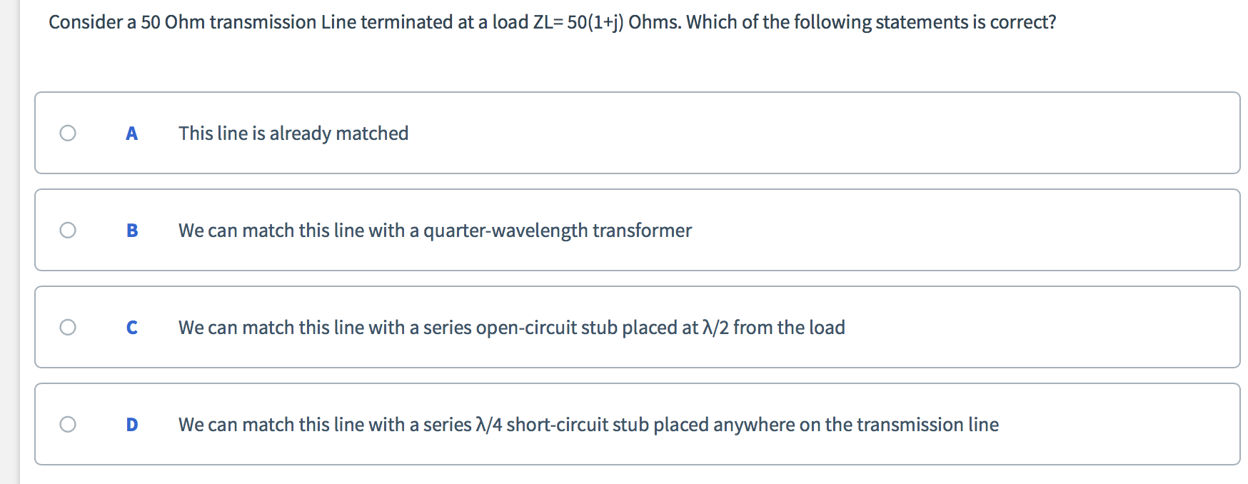 Solved Consider a 50 Ohm transmission Line terminated at a | Chegg.com