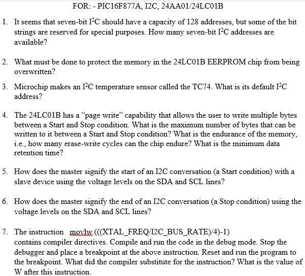 1. It seems that seven-bit I2C should have a capacity | Chegg.com
