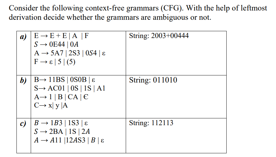 Solved Consider The Following Context-free Grammars (CFG). | Chegg.com