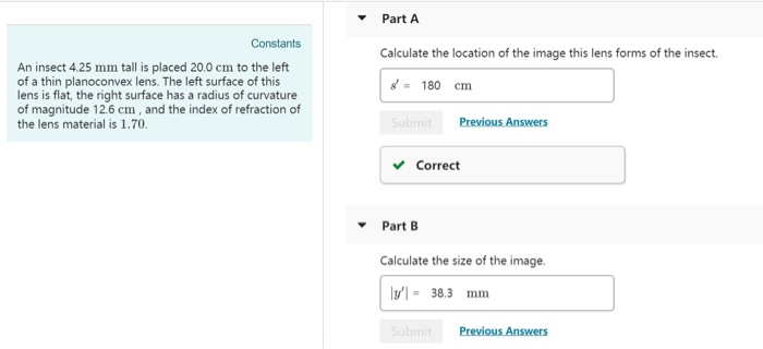 Solved Part A Constants Calculate the location of the image | Chegg.com