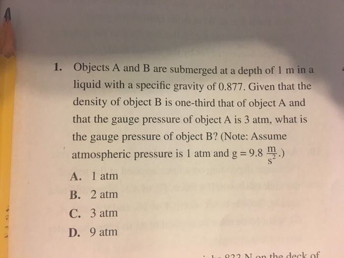 Solved Objects A and B are submerged at a depth of 1 m in a | Chegg.com