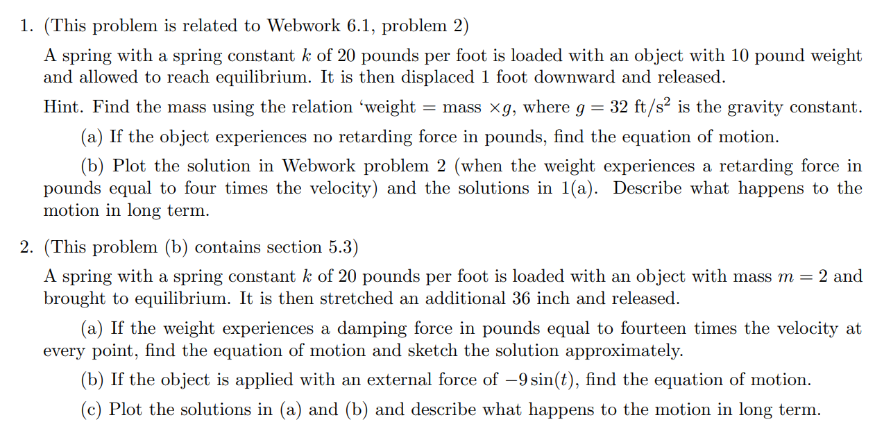 Solved 1. (This Problem Is Related To Webwork 6.1, Problem | Chegg.com