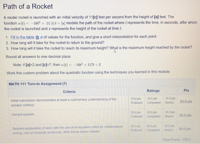 Solved Path of a Rocket A model rocket is launched with an | Chegg.com