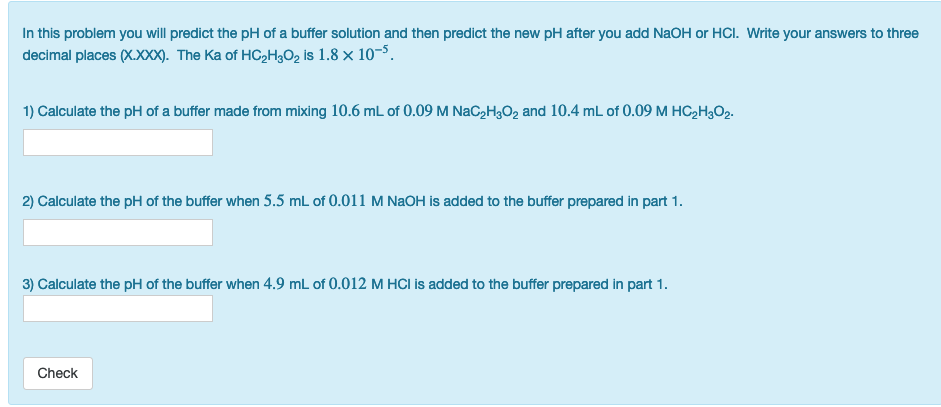 Solved In this problem you will predict the pH of a buffer | Chegg.com