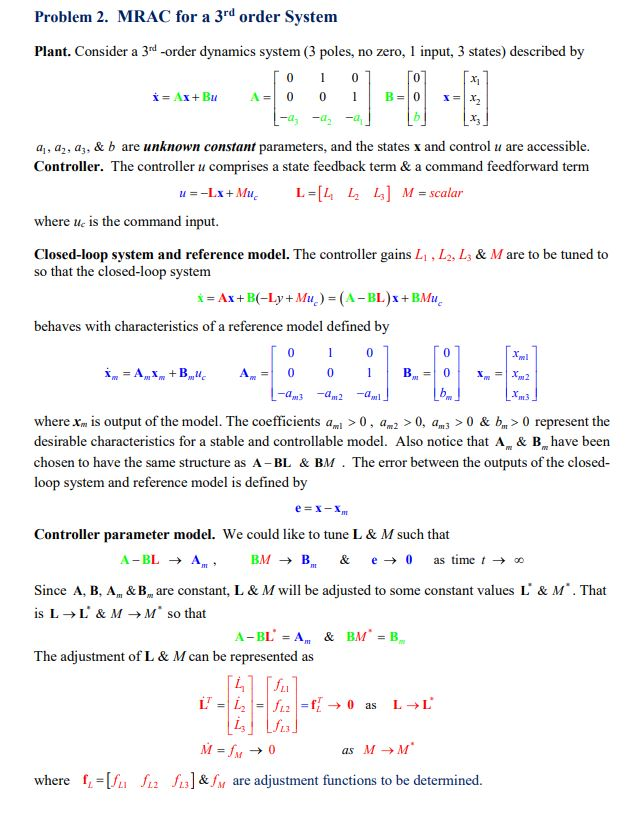 Problem 2 Mrac For A 3rd Order System Plant Cons Chegg Com