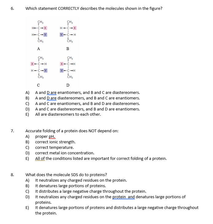 Solved 6. Which statement CORRECTLY describes the molecules
