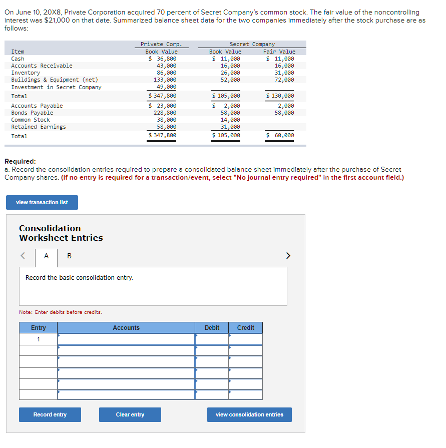 Solved On June 10, 20X8, Private Corporation acquired 70 | Chegg.com