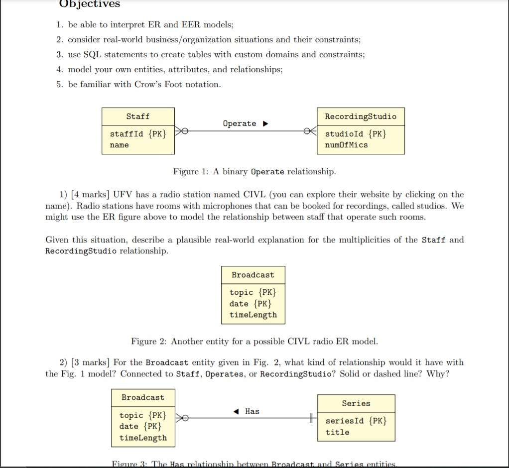 Objectives 1. Be Able To Interpret ER And EER Models; | Chegg.com