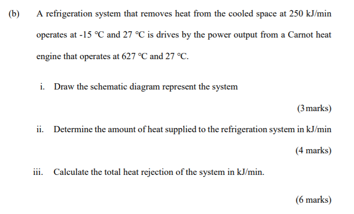 Solved (b) A Refrigeration System That Removes Heat From The | Chegg.com