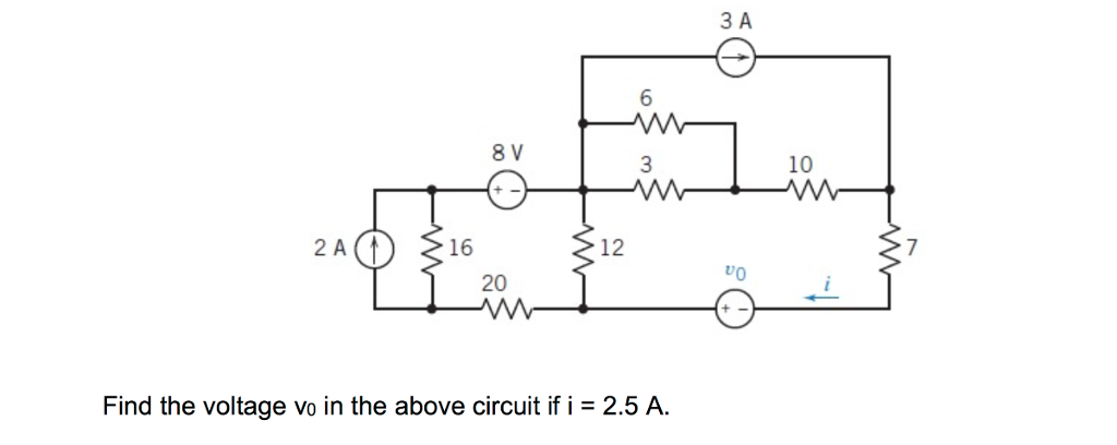 Solved Find the voltage v0 in the above circuit if i = 2.5 | Chegg.com
