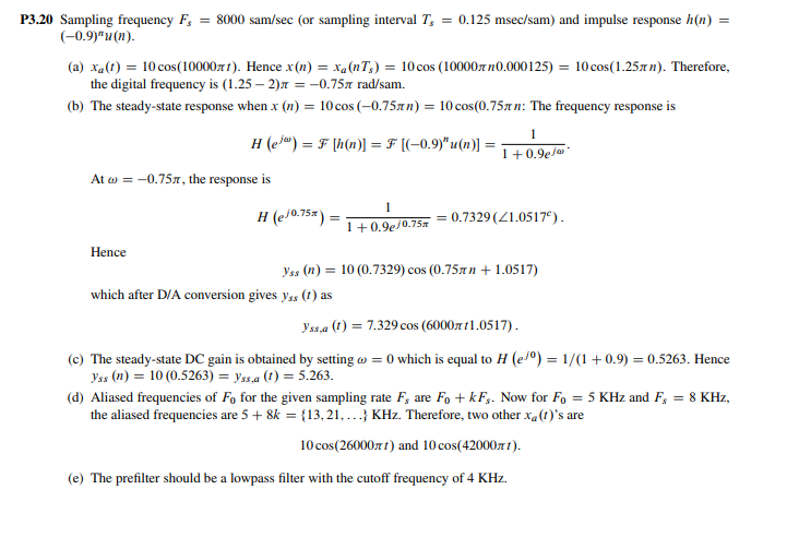 Solved P3.20 Sampling frequency Fs = 8000 sam/sec (or | Chegg.com