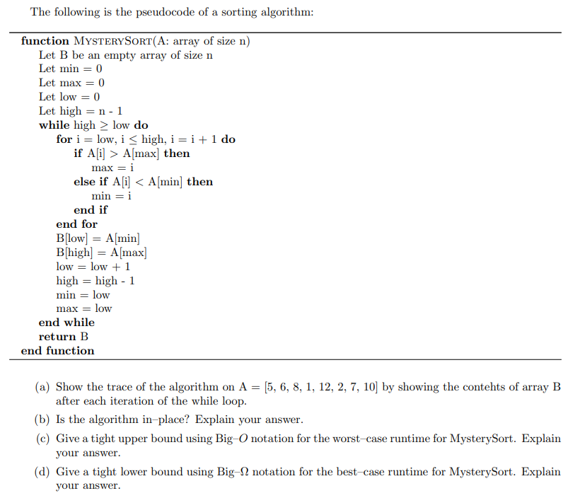 Solved (a) Show the trace of the algorithm on A = [5, 6, 8, | Chegg.com