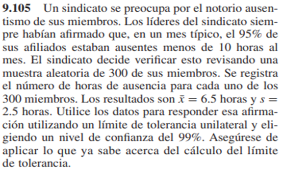 9.105 Un sindicato se preocupa por el notorio ausentismo de sus miembros. Los líderes del sindicato siempre habían afirmado q