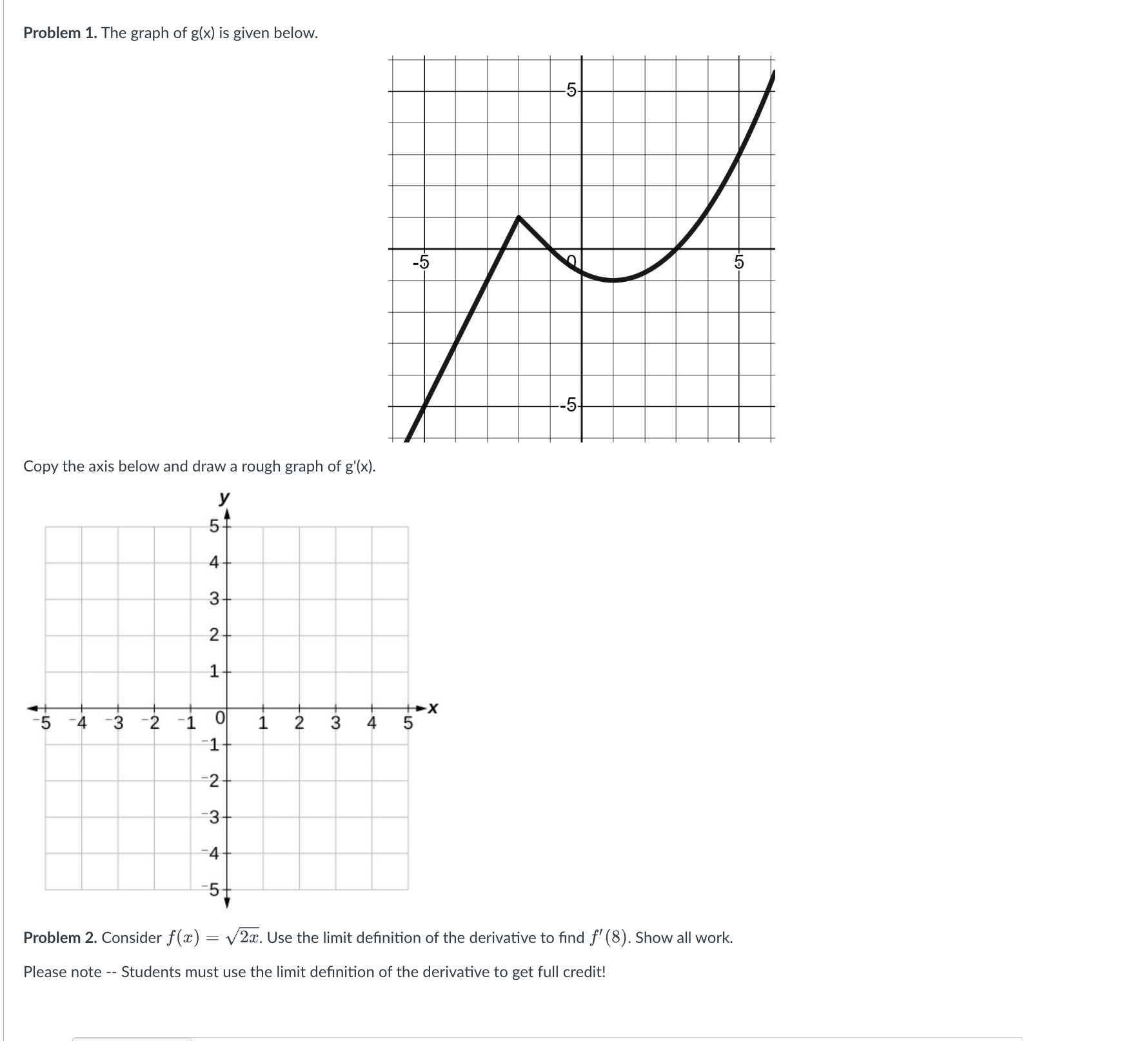 Solved Problem 1. The graph of g(x) is given below. Copy the | Chegg.com