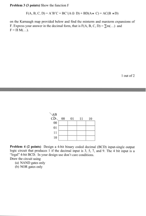 Solved Problem 3 (3 points) Show the function F F(A, B, C, | Chegg.com