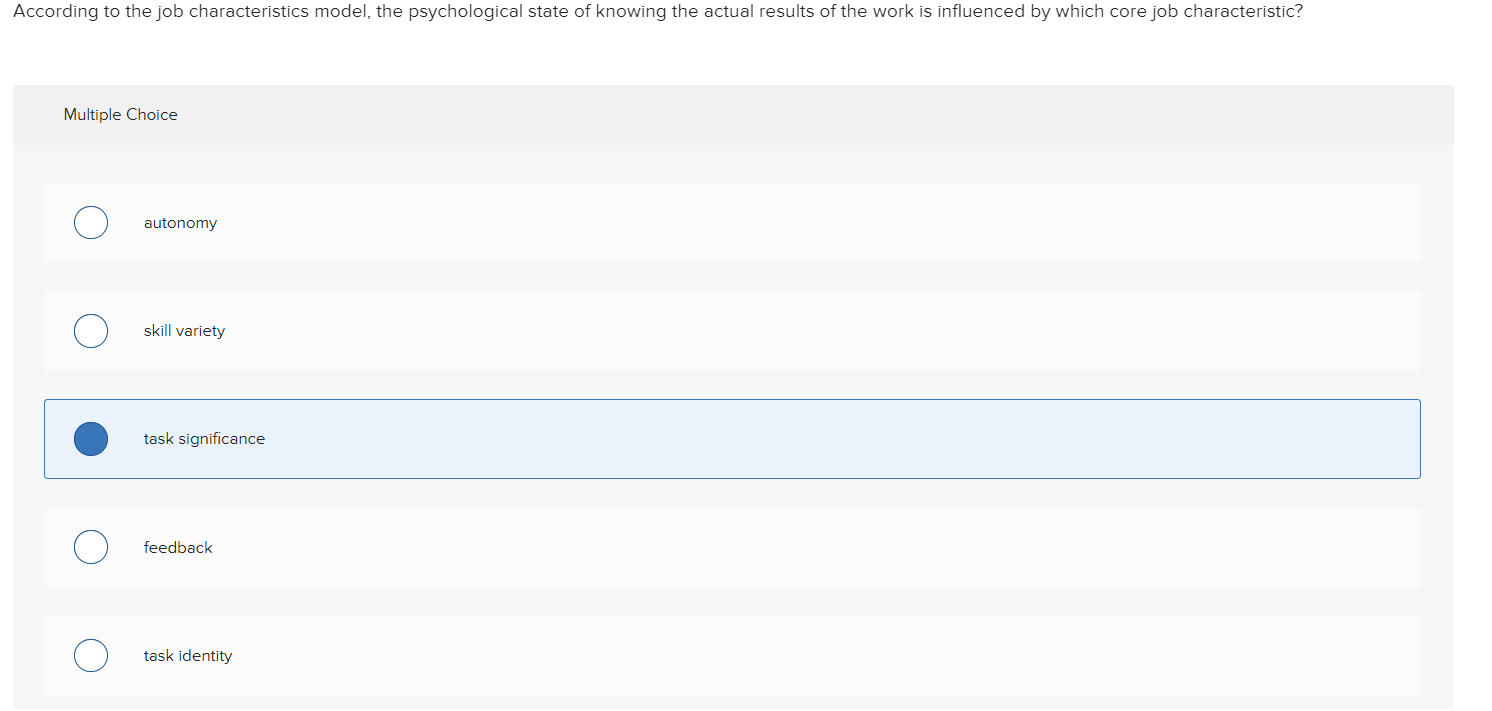 Solved According to the job characteristics model, the | Chegg.com